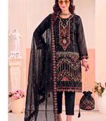 Black pakistani crunchy silk heavy salwar kameez for women
