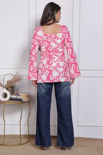 Women's rayon handmade block printed rayon fabric designer tops & tunics