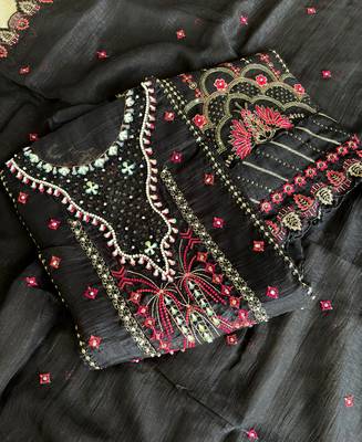 Black pakistani crunchy silk heavy salwar kameez for women 3