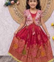 Kids lavendar color  girls ethnic peacock motif woven red  gown with brocade jacket koti