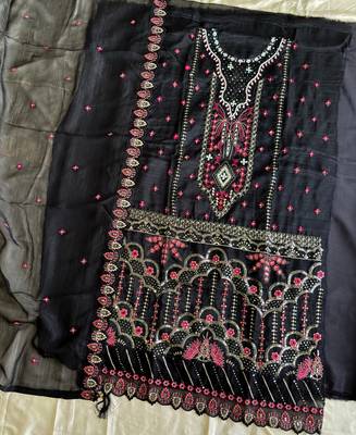 Black pakistani crunchy silk heavy salwar kameez for women 4