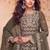 Heavy embroidery worked two ton moss silk grey suit for women