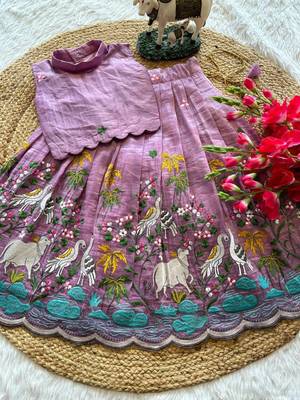 New girls elegant lavender pichwai embroidered lehenga choli set 2