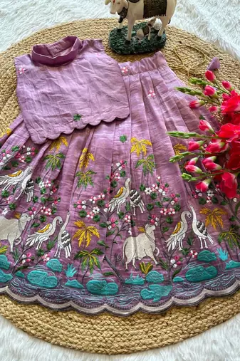 New girls elegant lavender pichwai embroidered lehenga choli set