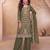 Heavy embroidery worked two ton moss silk parrot green suit for women