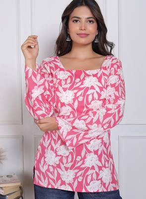 Women's rayon handmade block printed rayon fabric designer tops & tunics 5