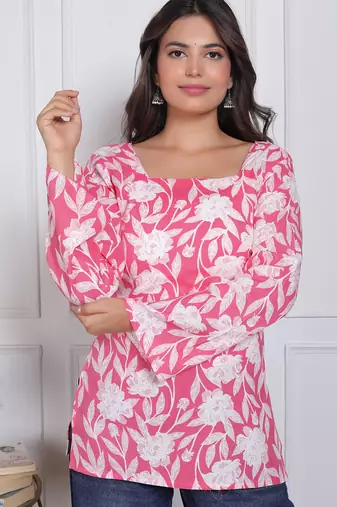 Women's rayon handmade block printed rayon fabric designer tops & tunics