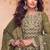 Heavy embroidery worked two ton moss silk parrot green suit for women