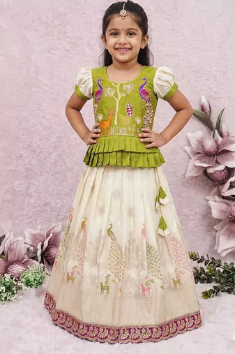 New kids white color little deer forest fantasy lehenga choli set