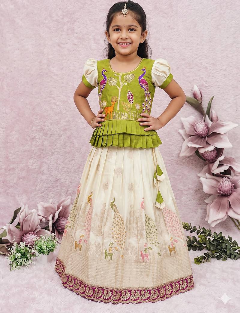 New kids white color little deer forest fantasy lehenga choli set