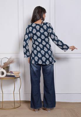 Women's rayon handmade block printed rayon fabric designer tops & tunics 2