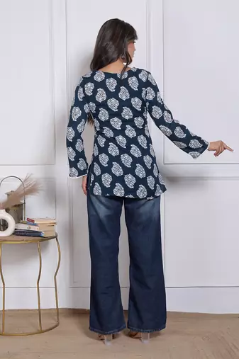 Women's rayon handmade block printed rayon fabric designer tops & tunics