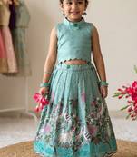 New girls sky blue pichwai embroidered lehenga choli set
