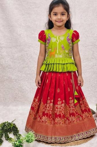 New kids red color  little deer forest fantasy lehenga choli set