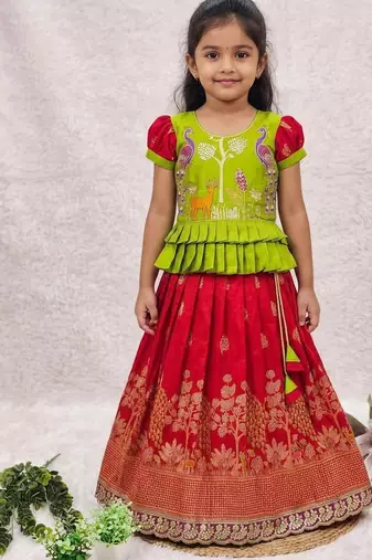 New kids red color  little deer forest fantasy lehenga choli set