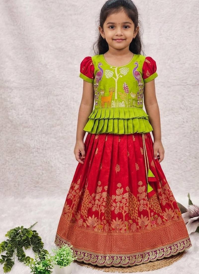 New kids red color  little deer forest fantasy lehenga choli set
