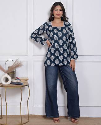 Women's rayon handmade block printed rayon fabric designer tops & tunics 3