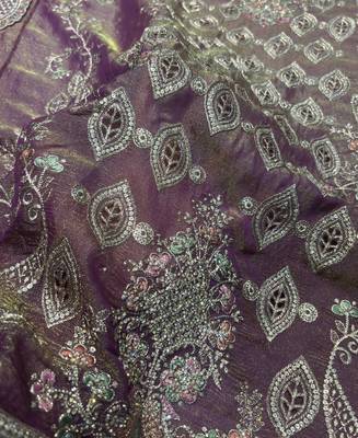 Heavy embroidery worked two ton moss silk purple suit for women 4