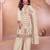 Heavy embroidery worked two ton moss silk white suit for women