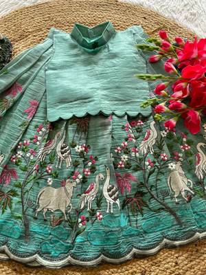 New girls sky blue pichwai embroidered lehenga choli set 2