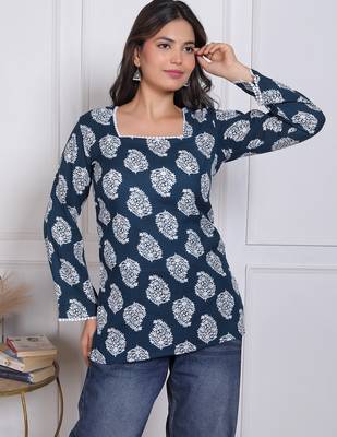 Women's rayon handmade block printed rayon fabric designer tops & tunics 5