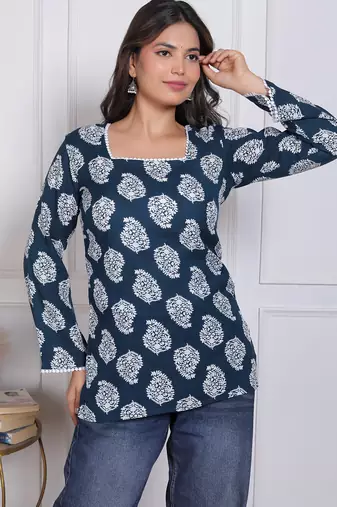 Women's rayon handmade block printed rayon fabric designer tops & tunics