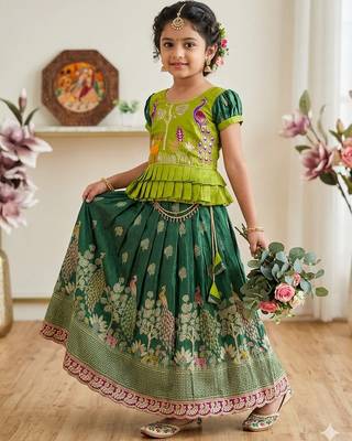  kids green color little deer forest fantasy lehenga choli set 1