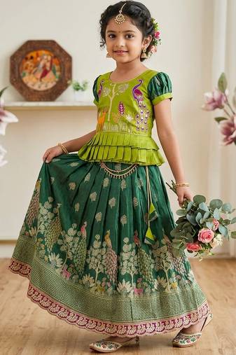 New  kids green color little deer forest fantasy lehenga choli set