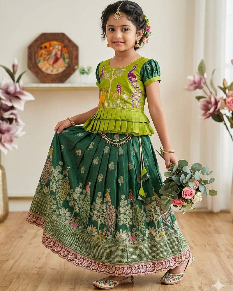New  kids green color little deer forest fantasy lehenga choli set