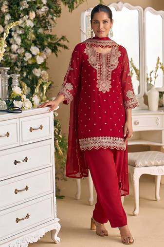 New georgette short salwar kameez pakistani style red