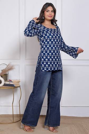 Women's rayon handmade block printed rayon fabric designer tops & tunics