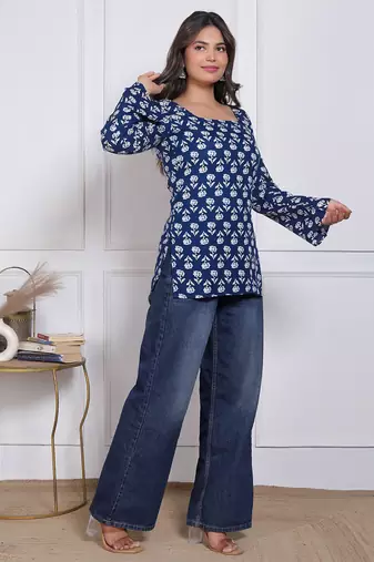 Women's rayon handmade block printed rayon fabric designer tops & tunics