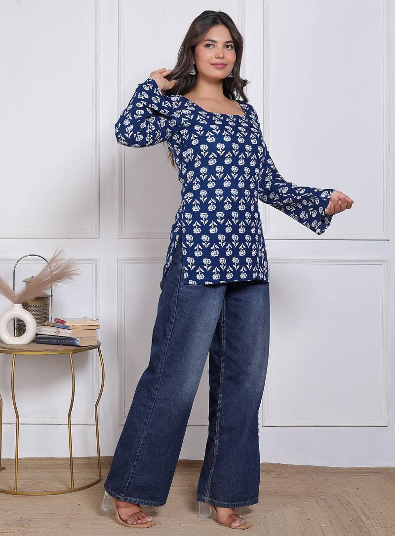 blue rayon printed kurtis