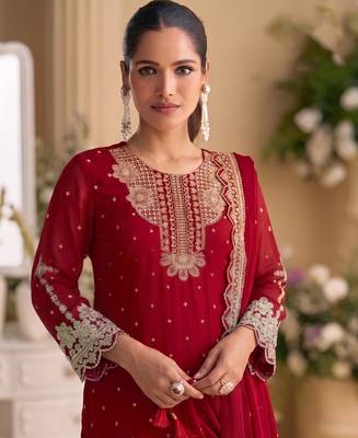 New georgette short salwar kameez pakistani style red 2