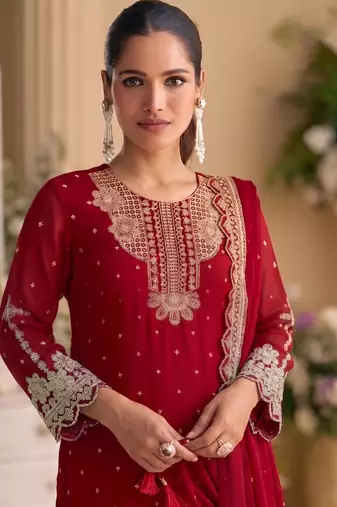 New georgette short salwar kameez pakistani style red