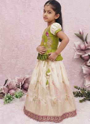  kids white color little deer forest fantasy lehenga choli set 2
