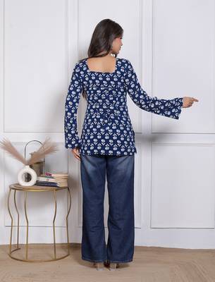 Women's rayon handmade block printed rayon fabric designer tops & tunics 2