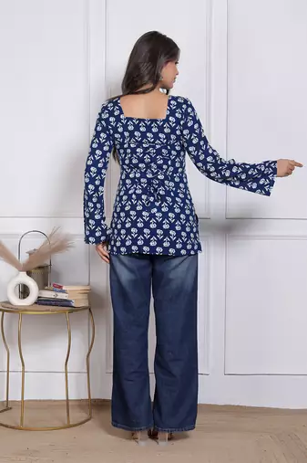 Women's rayon handmade block printed rayon fabric designer tops & tunics
