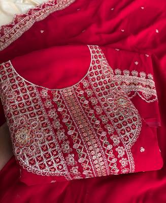 New georgette short salwar kameez pakistani style red 3