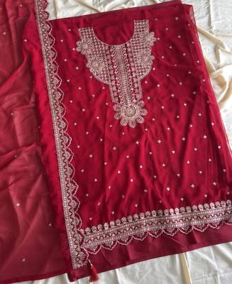 New georgette short salwar kameez pakistani style red 4