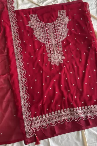 New georgette short salwar kameez pakistani style red
