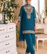 New georgette short salwar kameez pakistani style aqua blue