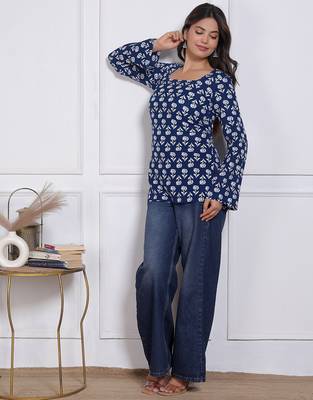 Women's rayon handmade block printed rayon fabric designer tops & tunics 3