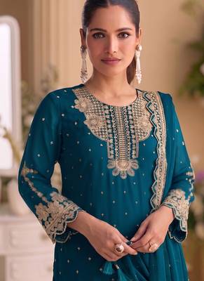 New georgette short salwar kameez pakistani style aqua blue 2