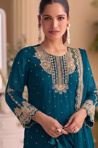 New georgette short salwar kameez pakistani style aqua blue