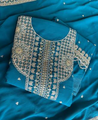 New georgette short salwar kameez pakistani style aqua blue 3