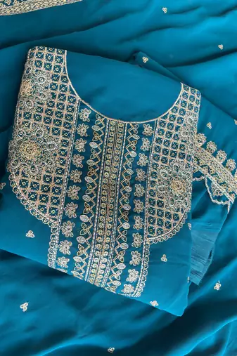 New georgette short salwar kameez pakistani style aqua blue