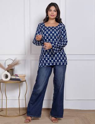 Women's rayon handmade block printed rayon fabric designer tops & tunics 4