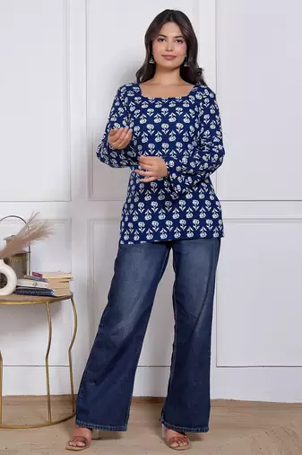 Women's rayon handmade block printed rayon fabric designer tops & tunics