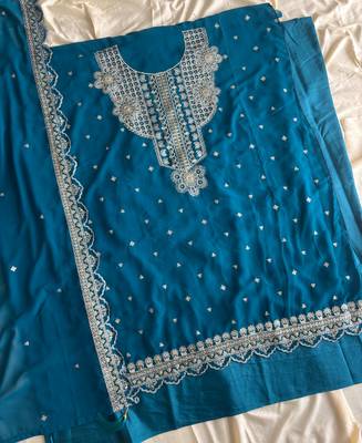 New georgette short salwar kameez pakistani style aqua blue 4